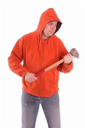 simsearch:400-04635616,k - standing men in orange sweatshirt  keeping big hammer, studio shot Foto de stock - Super Valor sin royalties y Suscripción, Código: 400-05125399