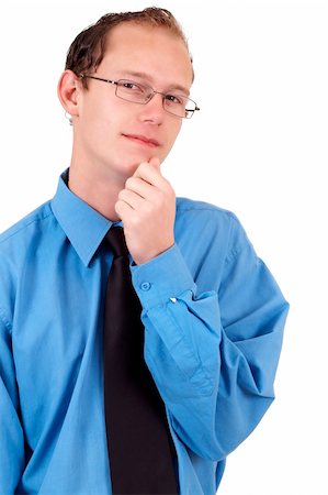 simsearch:400-04635616,k - Young successful businessman wearing office clothes rubbing his chin in thought. Isolated on white background Foto de stock - Super Valor sin royalties y Suscripción, Código: 400-05125539