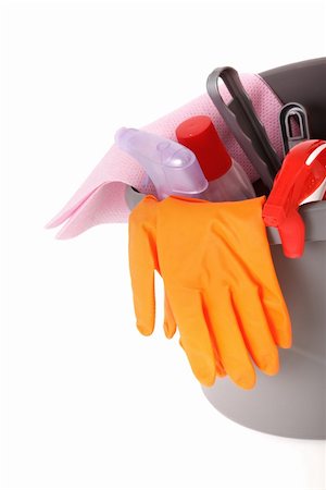 detergente - bucket with cleaning supplies isolated on white Foto de stock - Super Valor sin royalties y Suscripción, Código: 400-05125761