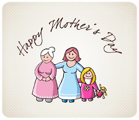 Illustration of happy grandma, mom, daughter and her doll. Background with text greetings for mothers day. Vector available Stock Photo - Budget Royalty-Free & Subscription, Code: 400-05126104