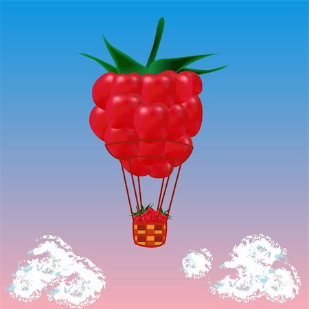 strawberry flying - Vector strawberry air balloon. Easy to edit and modify. EPS file included. Stock Photo - Budget Royalty-Free & Subscription, Code: 400-05126234