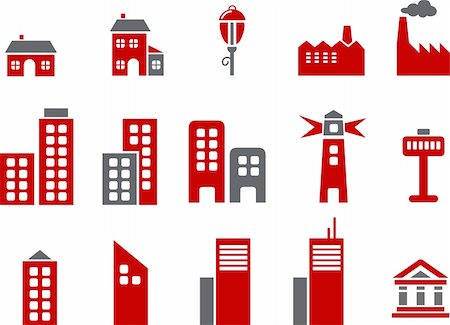 silhouettes apartment - Vector icons pack - Red Series, city collection Stock Photo - Budget Royalty-Free & Subscription, Code: 400-05126518