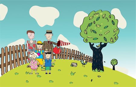 funny cartoons father and daughter - Vector illustration of Happy Family, tree and birds Stock Photo - Budget Royalty-Free & Subscription, Code: 400-05126720