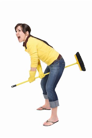 picture of a lady sweeping the floor - attractive brunette woman doing housework Stock Photo - Budget Royalty-Free & Subscription, Code: 400-05126817