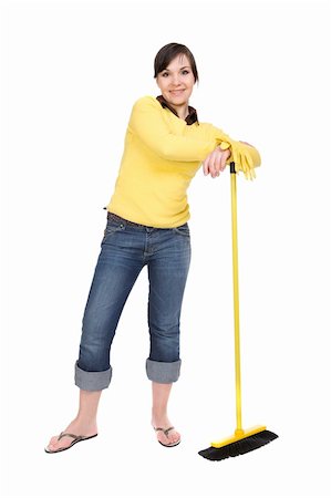 picture of a lady sweeping the floor - attractive brunette woman doing housework Stock Photo - Budget Royalty-Free & Subscription, Code: 400-05126819