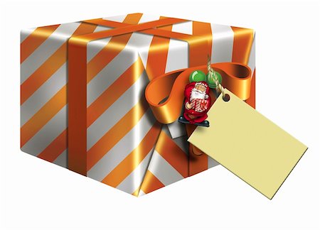 pinare (artist) - Colorful illustration of an orange  Christmas gift box and blank tag. Fotografie stock - Microstock e Abbonamento, Codice: 400-05126899