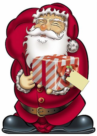pinare (artist) - Santa Clause holding a gift with blank card. Fotografie stock - Microstock e Abbonamento, Codice: 400-05126903