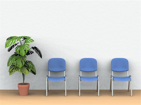 doctor and waiting room - digital render of three chairs and a plant pot in front of a white wall Stock Photo - Budget Royalty-Free & Subscription, Code: 400-05127148