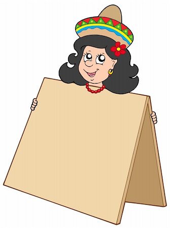 Cute Mexican girl with table - vector illustration. Stock Photo - Budget Royalty-Free & Subscription, Code: 400-05127274