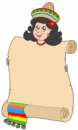 Cute Mexican girl holding scroll - vector illustration. Stock Photo - Budget Royalty-Free & Subscription, Code: 400-05127273