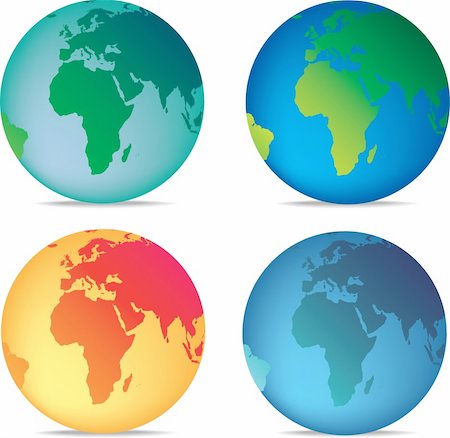 earth night asia - illustration of a set of 4 coloured globes Stock Photo - Budget Royalty-Free & Subscription, Code: 400-05127907