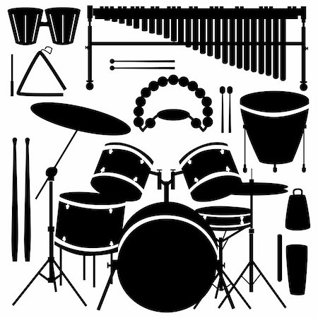 Drums, cymbals, and percussion instruments in vector silhouette Stockbilder - Microstock & Abonnement, Bildnummer: 400-05128361