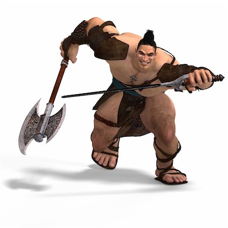 power ax - Muscular Barbarian Fight with Sword and Axe. With Clipping Path Stock Photo - Budget Royalty-Free & Subscription, Code: 400-05128479