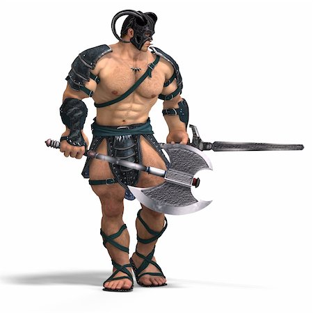 power ax - Muscular Barbarian Fight with Sword and Axe. With Clipping Path Stock Photo - Budget Royalty-Free & Subscription, Code: 400-05128874