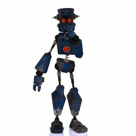 Futuristic cartoon roboter making funny moves Image contains a Clipping Path Stock Photo - Budget Royalty-Free & Subscription, Code: 400-05128879