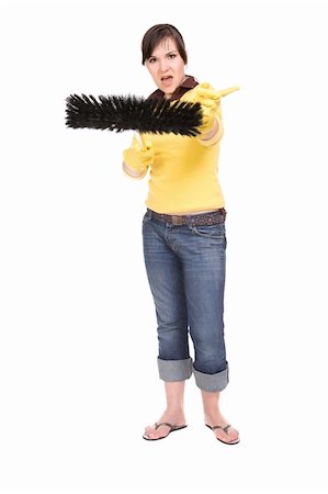 picture of a lady sweeping the floor - attractive brunette woman doing housework, over white background Stock Photo - Budget Royalty-Free & Subscription, Code: 400-05129005