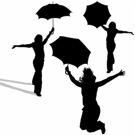 silhouette girl with umbrella - Girl And Umbrella 03 - detailed sillhouettes as illustrations, vector Stock Photo - Budget Royalty-Free & Subscription, Code: 400-05129344