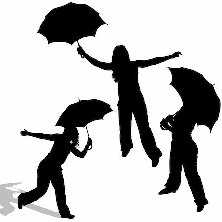 silhouette girl with umbrella - Girl And Umbrella 02 - detailed sillhouettes as illustrations, vector Stock Photo - Budget Royalty-Free & Subscription, Code: 400-05129343