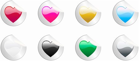 Set of 8 round colored hearts stickers, no transparencies Stock Photo - Budget Royalty-Free & Subscription, Code: 400-05129410