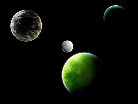 Illustration of different planets in a free space on a black background Stock Photo - Budget Royalty-Free & Subscription, Code: 400-05129508