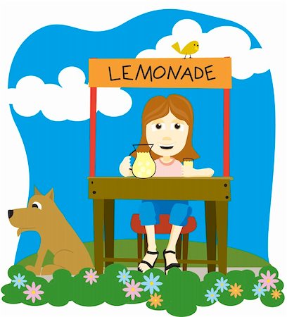 sell lemonade - Vector illustration of a girl selling lemonade. Photographie de stock - Aubaine LD & Abonnement, Code: 400-05129569