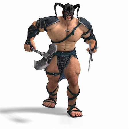 power ax - Muscular Barbarian Fight with Sword and Axe. With Clipping Path Photographie de stock - Aubaine LD & Abonnement, Code: 400-05129956
