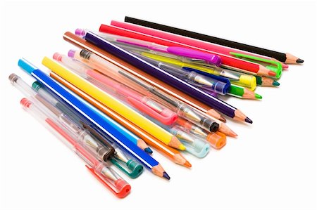 simsearch:400-04650289,k - Color pencils and pens on a white background Stock Photo - Budget Royalty-Free & Subscription, Code: 400-05129965