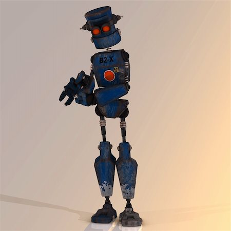 Futuristic cartoon roboter making funny moves Image contains a Clipping Path Stock Photo - Budget Royalty-Free & Subscription, Code: 400-05129961