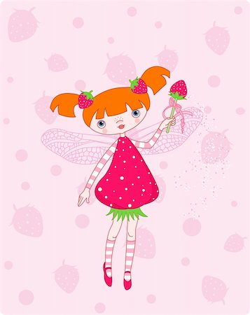 strawberry flying - Cute strawberry fairy flying on pink background Stock Photo - Budget Royalty-Free & Subscription, Code: 400-05120391