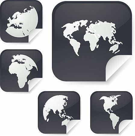 World map icons on square sticker shapes Stock Photo - Budget Royalty-Free & Subscription, Code: 400-05120575