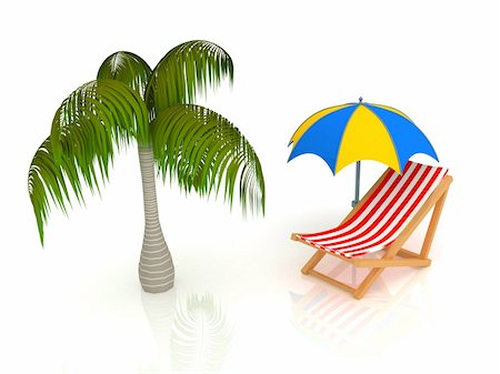 simsearch:400-06947087,k - 3d render of chaise longue, umbrella, palm. Stock Photo - Budget Royalty-Free & Subscription, Code: 400-05121734