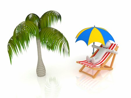 simsearch:400-06947087,k - 3d render of chaise longue, umbrella, palm, person. Stock Photo - Budget Royalty-Free & Subscription, Code: 400-05121737