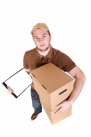 simsearch:400-04150533,k - delivery man with a package on white background Stockbilder - Microstock & Abonnement, Bildnummer: 400-05122256