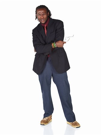 Handsome African businessman with glasses in black suit on white background. Not isolated Stock Photo - Budget Royalty-Free & Subscription, Code: 400-05122352