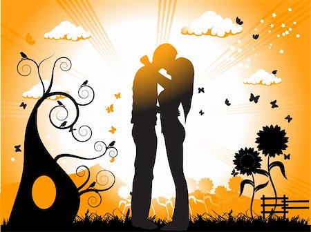 Couple kisses on a meadow, black silhouette Stock Photo - Budget Royalty-Free & Subscription, Code: 400-05122655