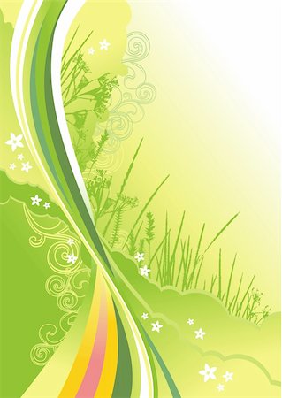 simsearch:400-05704843,k - grass, flowers and abstract lines background / vector illustration Layers are separated! A4 / cmyk Stockbilder - Microstock & Abonnement, Bildnummer: 400-05122702
