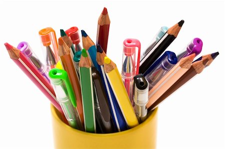 simsearch:400-04650289,k - Color pencils and pens on a white background Stock Photo - Budget Royalty-Free & Subscription, Code: 400-05122928