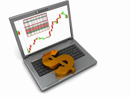 simsearch:400-06459515,k - abstract 3d illustration of laptop and golden dollar sign, stock trading concept Stock Photo - Budget Royalty-Free & Subscription, Code: 400-05123037