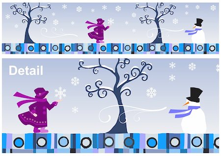 Girl and snowman in a winter day. Vector available Stock Photo - Budget Royalty-Free & Subscription, Code: 400-05123174