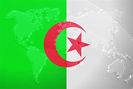 simsearch:400-05123275,k - Flag of Algeria, national country symbol illustration with world map, metallic embossed look Stock Photo - Budget Royalty-Free & Subscription, Code: 400-05123199