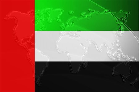 Flag of UAE, national symbol illustration clipart with world map, metallic embossed look Stock Photo - Budget Royalty-Free & Subscription, Code: 400-05123204