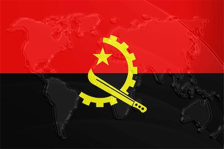 simsearch:400-05123274,k - Flag of Angola , national country symbol illustration with world map, metallic embossed look Photographie de stock - Aubaine LD & Abonnement, Code: 400-05123201