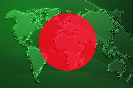 simsearch:400-05123274,k - Flag of Bangladesh, national country symbol illustration with world map, metallic embossed look Photographie de stock - Aubaine LD & Abonnement, Code: 400-05123214