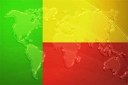 simsearch:400-05123275,k - Flag of Benin, national country symbol illustration with world map, metallic embossed look Stock Photo - Budget Royalty-Free & Subscription, Code: 400-05123219