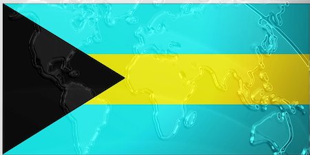 simsearch:400-05123275,k - Flag of Bahamas, national country symbol illustration with world map, metallic embossed look Stock Photo - Budget Royalty-Free & Subscription, Code: 400-05123212