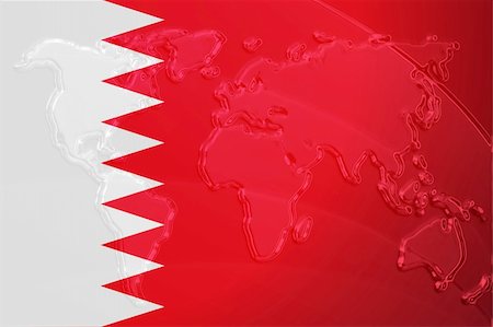 simsearch:400-05123274,k - Flag of Bahrain, national country symbol illustration with world map, metallic embossed look Photographie de stock - Aubaine LD & Abonnement, Code: 400-05123213