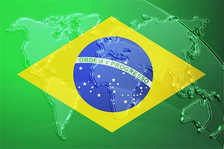 simsearch:400-05123274,k - Flag of Brazil, national country symbol illustration with world map, metallic embossed look Photographie de stock - Aubaine LD & Abonnement, Code: 400-05123226