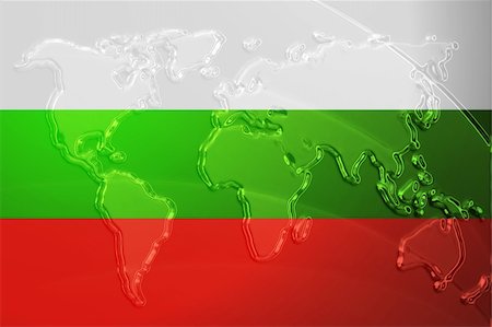 simsearch:400-05123275,k - Flag of Bulgaria, national symbol illustration clipart with world map, metallic embossed look Stock Photo - Budget Royalty-Free & Subscription, Code: 400-05123235