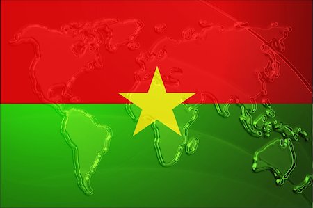 simsearch:400-05123275,k - Flag of Burkina Faso, national symbol illustration clipart with world map, metallic embossed look Stock Photo - Budget Royalty-Free & Subscription, Code: 400-05123236