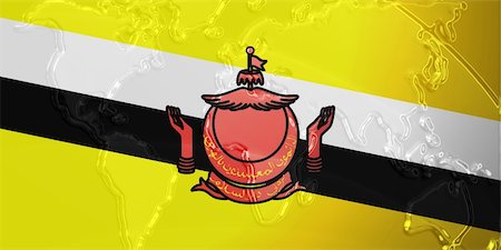 simsearch:400-05123275,k - Flag of Brunei, national symbol illustration clipart with world map, metallic embossed look Stock Photo - Budget Royalty-Free & Subscription, Code: 400-05123233